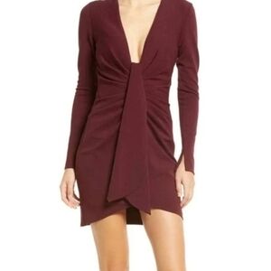Next Round Plunge-Neck High-Low Pebble Crepe Dress- Katie May In Sangria